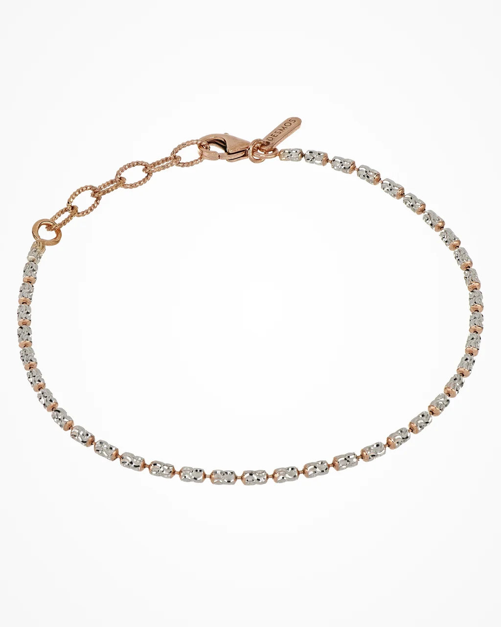 Bracciale Desmos in argento bicolore bianco e rosato a palline ovali piccole
