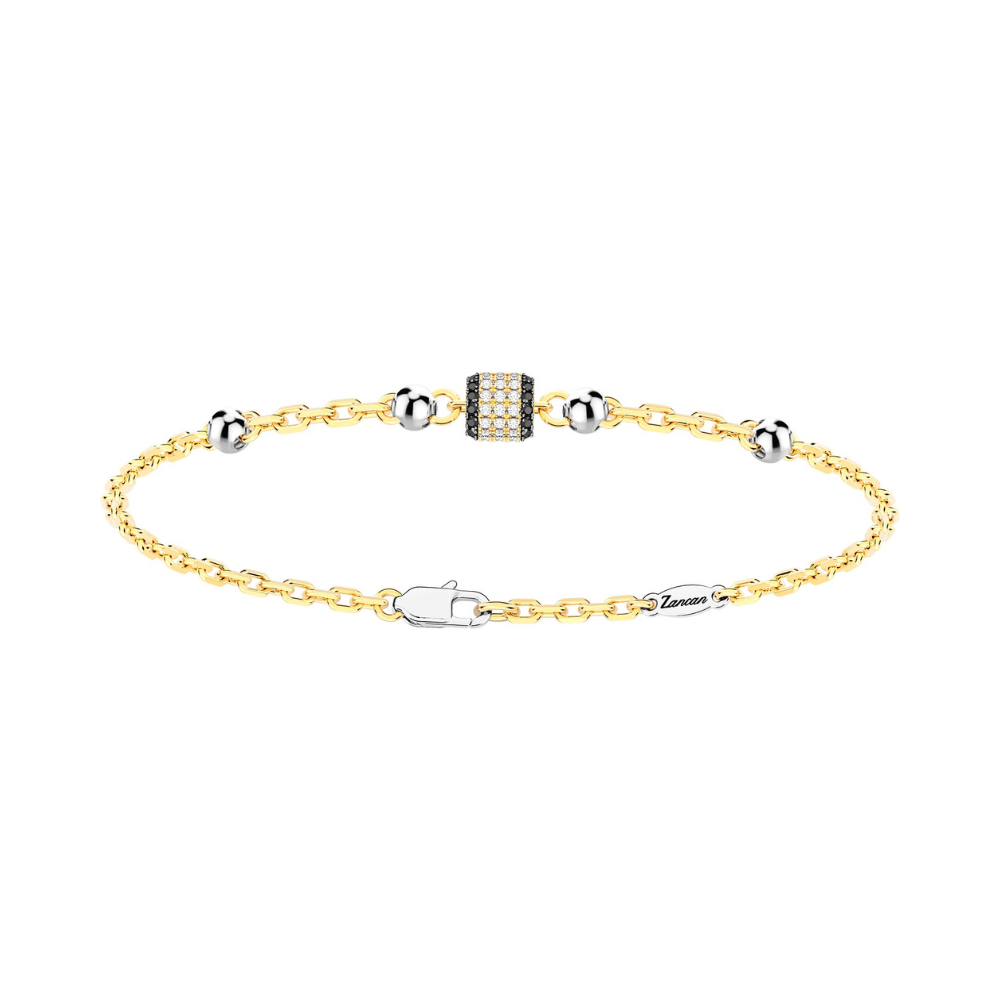 Bracciale Zancan in oro giallo con cilindro con diamanti bianchi e neri