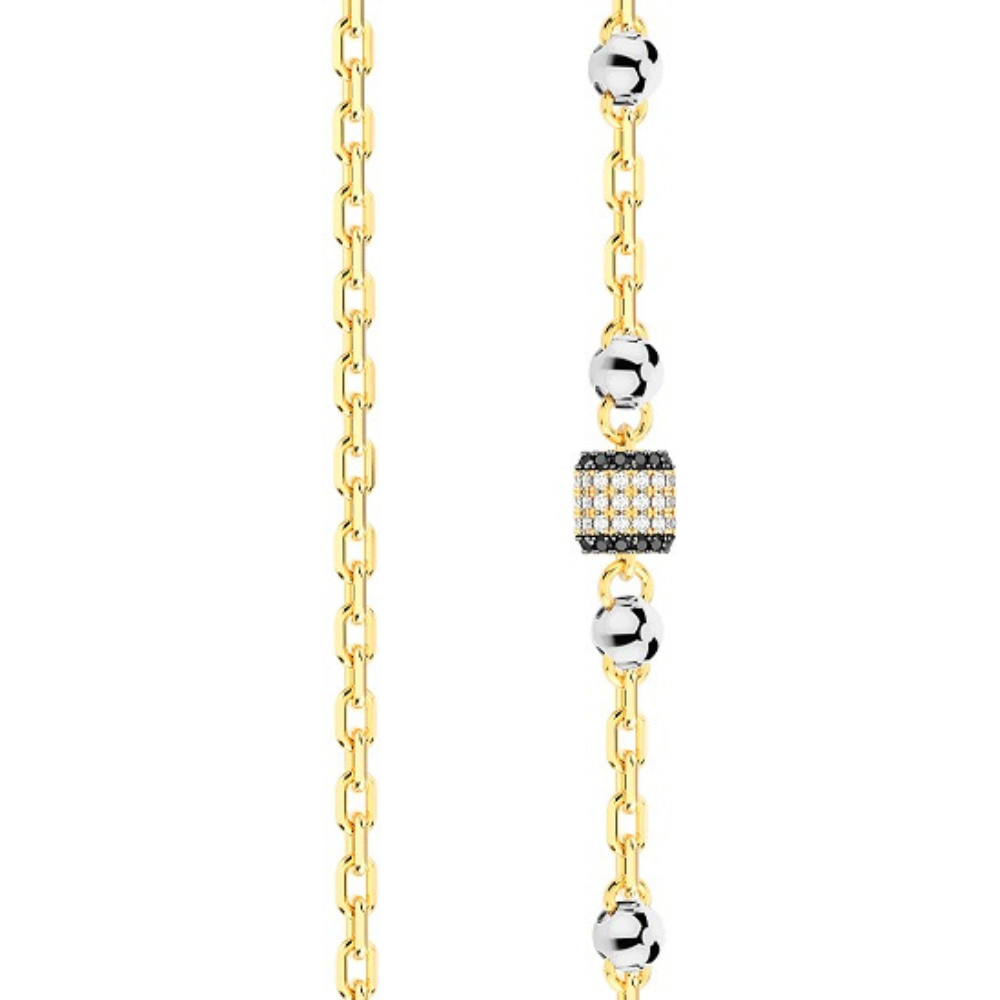 Collana Zancan in oro giallo con cilindro centrale con diamanti bianchi e neri