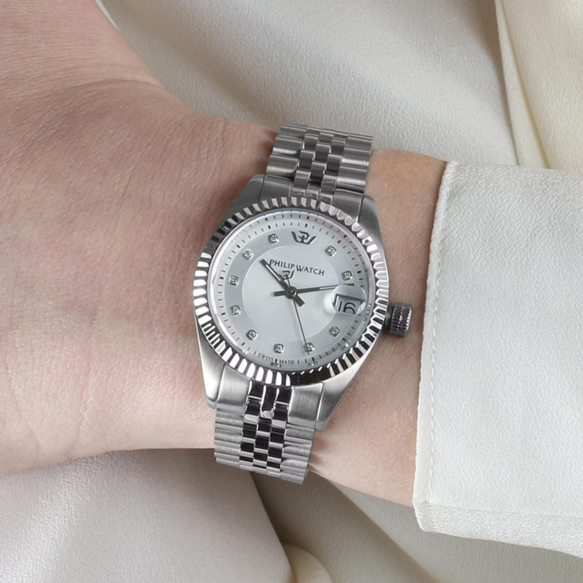 Orologio Philip Watch donna in acciaio quadrante silver con diamanti