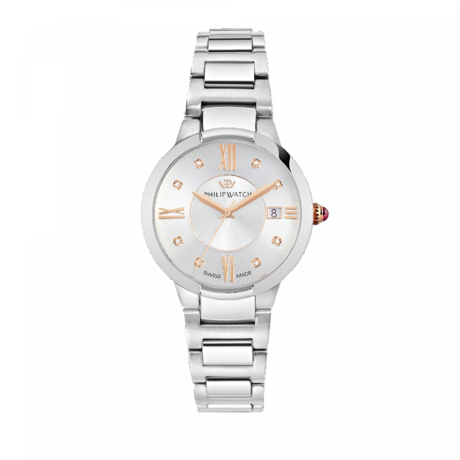 Orologio Philip Watch in acciaio con cassa 34mm e indici oro rosa con diamanti