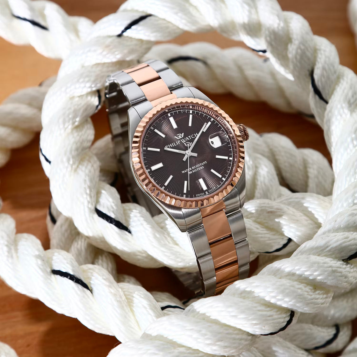 Orologio Philip Watch in acciaio bicolore rosato con quadrante marrone