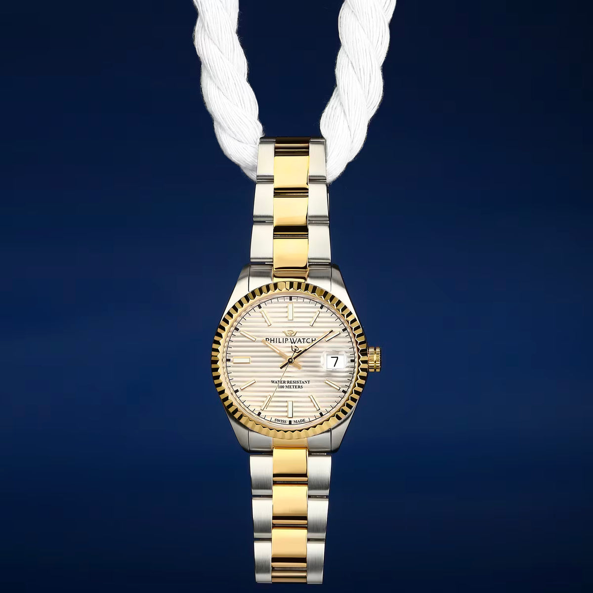 Orologio Philip Watch in acciaio bicolore dorato e silver con quadrante bianco a righe