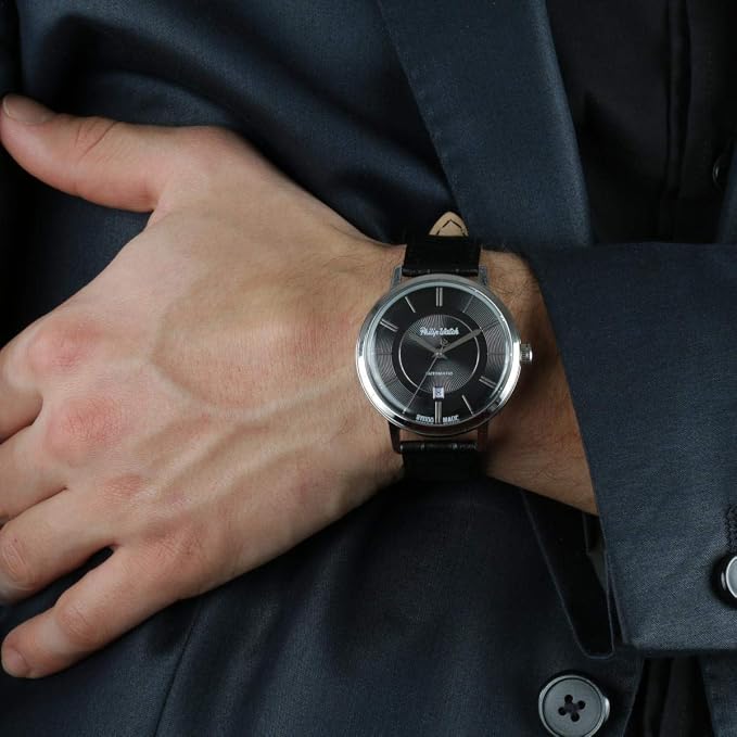 Orologio Philip Watch automatico con cinturino di pelle nero e cassa in acciaio
