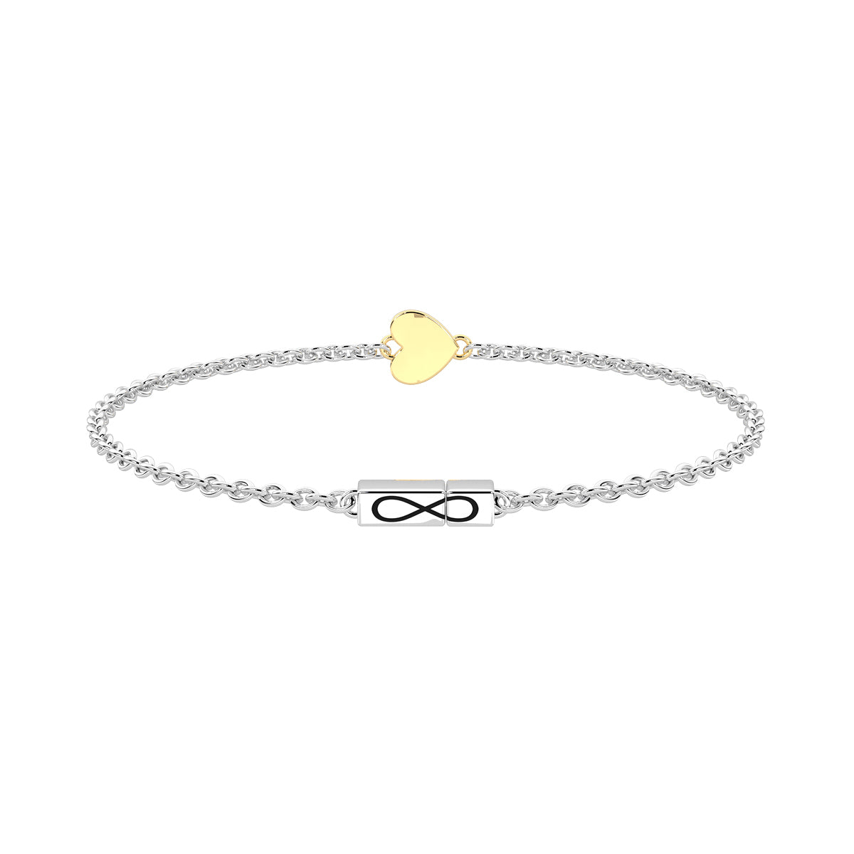 Bracciale Kidult Infinity in acciaio con cuore in oro 9kt 16cm