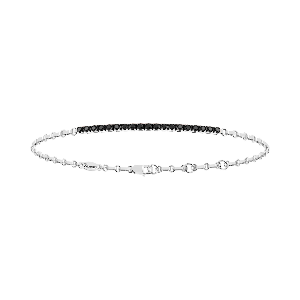 Bracciale Zancan in oro bianco con fascia di tennis con diamanti neri centrale