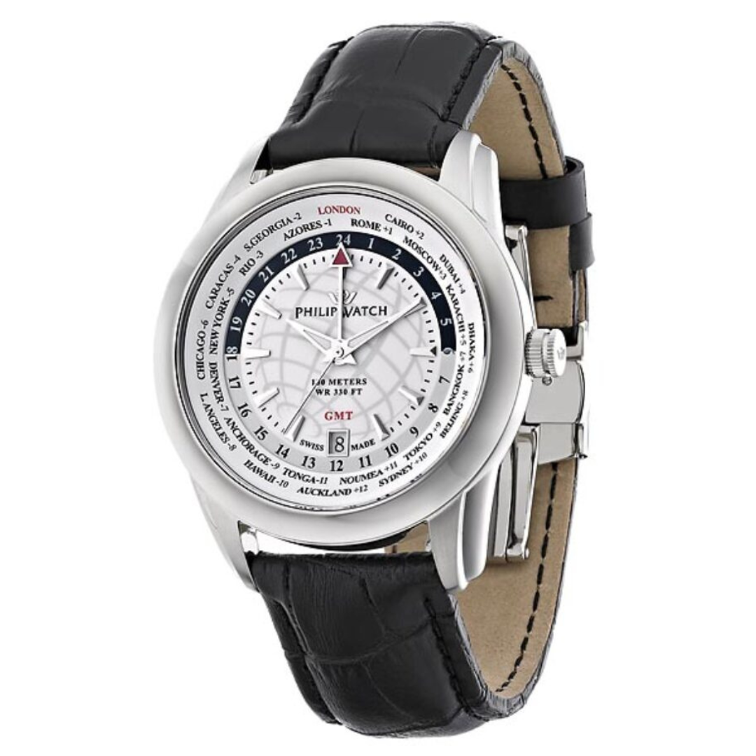 Orologio Philip Watch multifunzione con cinturino di pelle e cassa acciaio