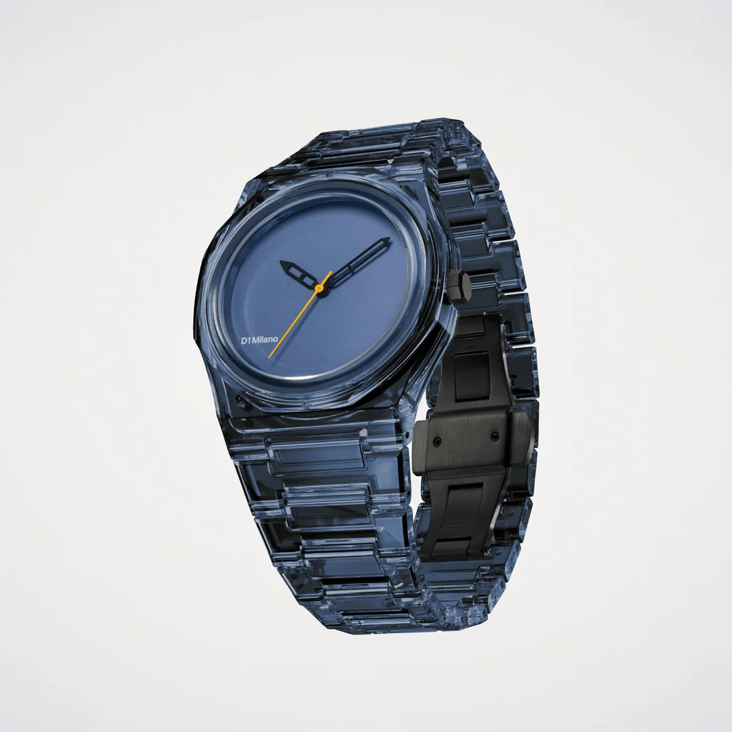Orologio D1 Milano in nylon blu trasparente con quadrante blu