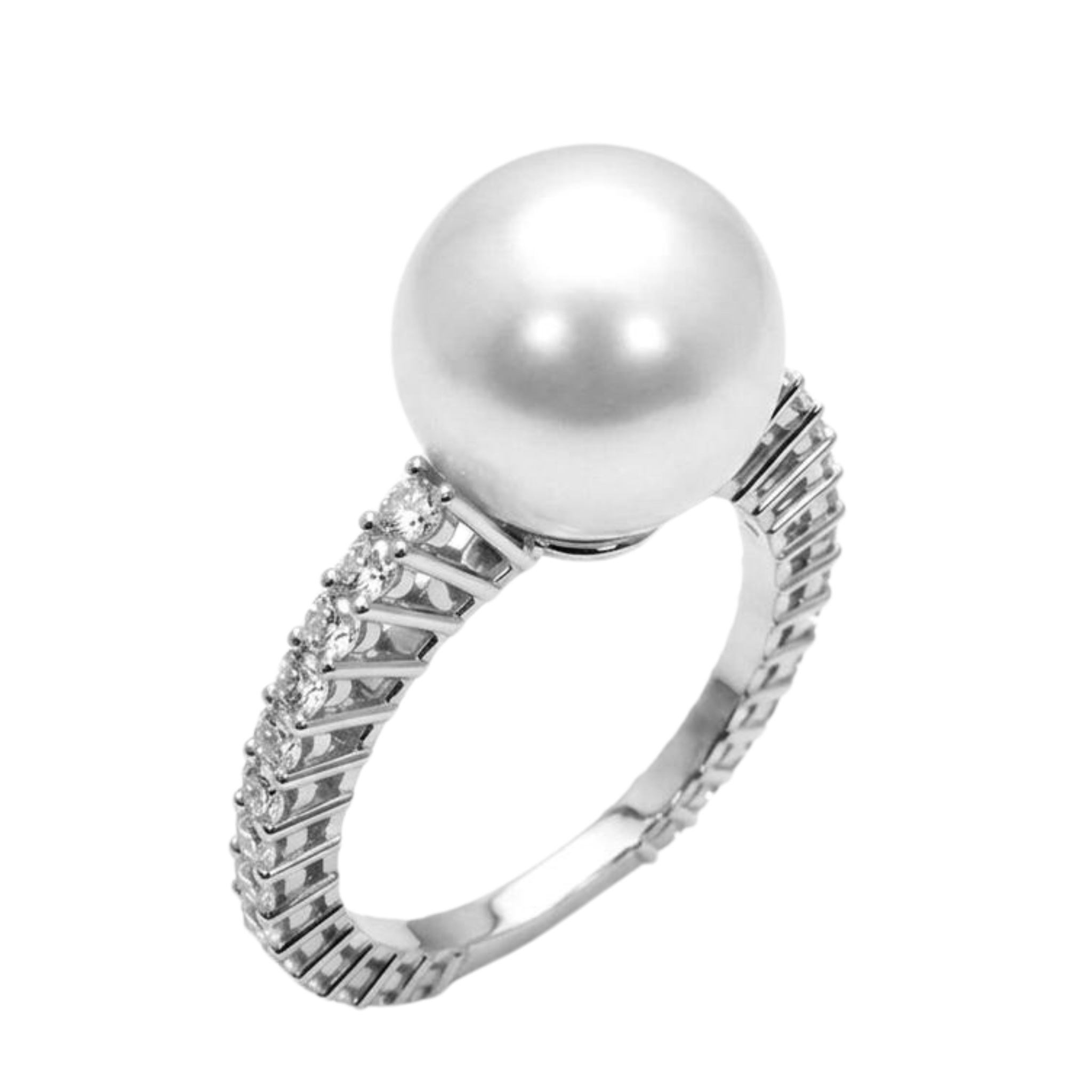 Anello Foè gioielli in oro bianco con veretta di diamanti con perla centrale