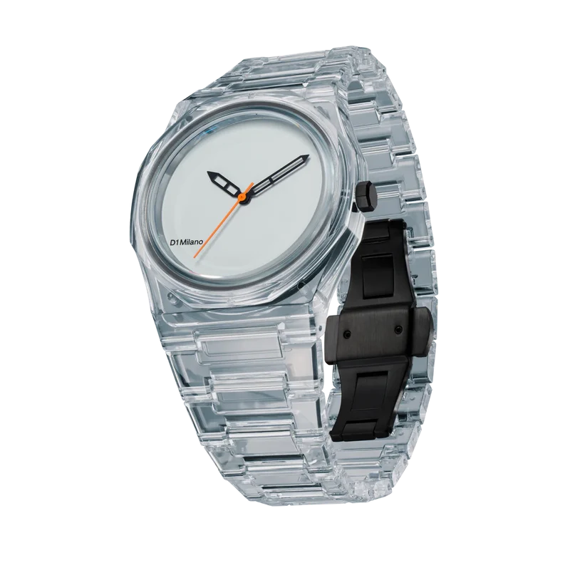 Orologio D1 Milano in nylon azzurro trasparente con quadrante azzurro