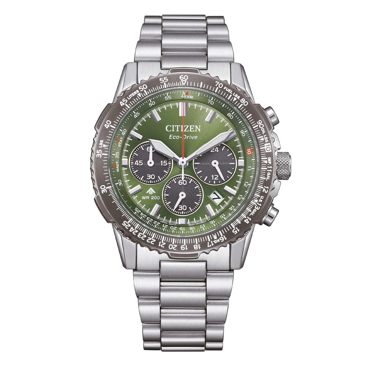 Orologio Citizen crono Eco Drive in acciaio con quadrante verde
