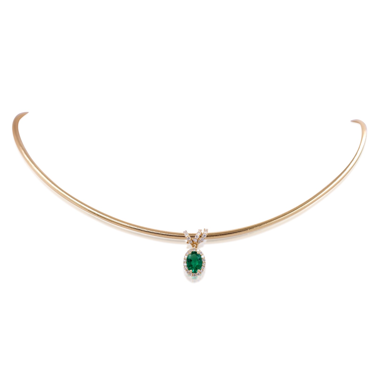 Collana Gianni Carità in oro giallo rigida con smeraldo centrale e diamanti collezione Aurea