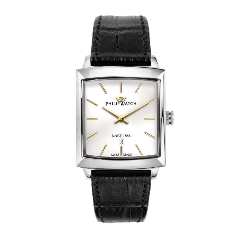 Orologio Philip Watch con cinturino di pelle nero e cassa quadrata