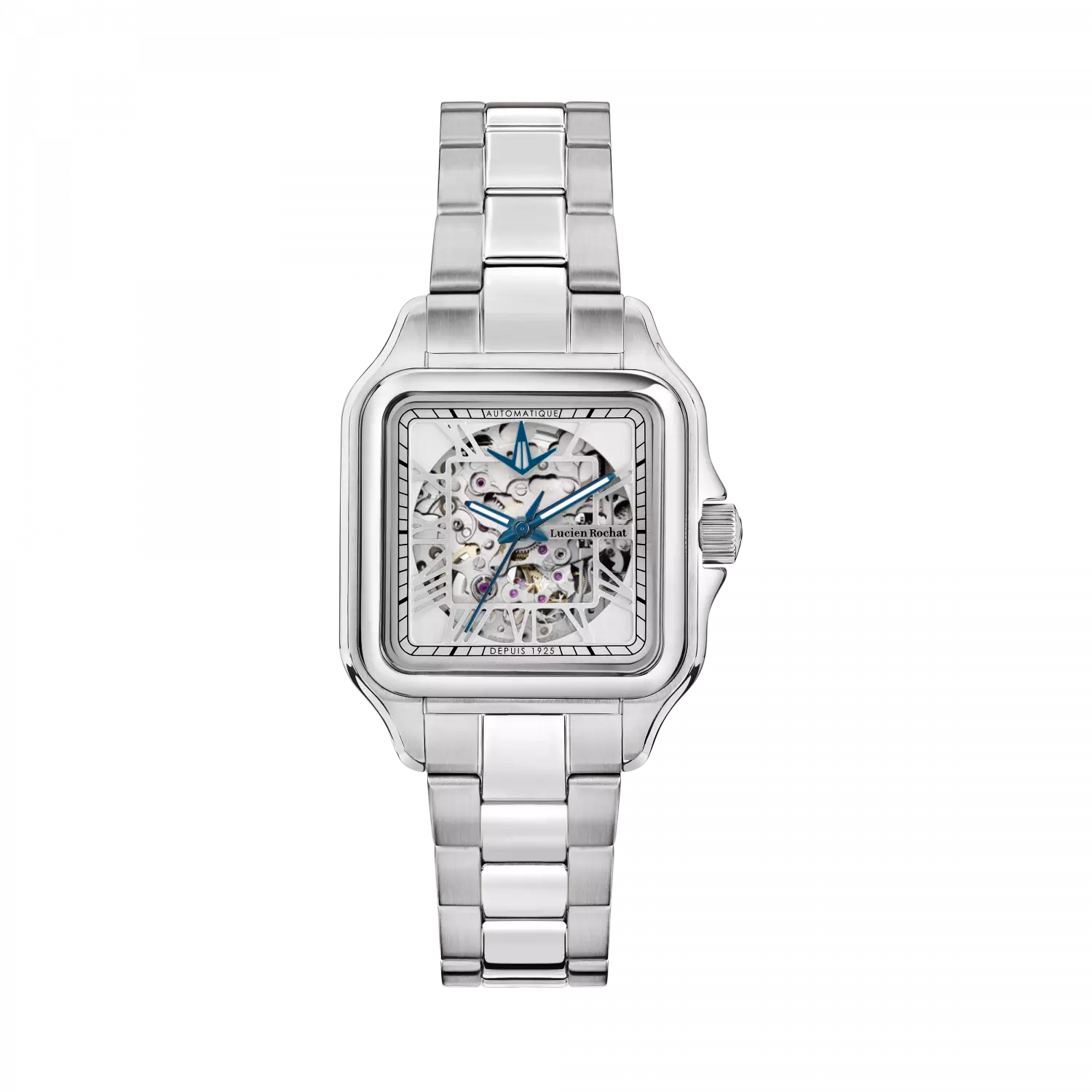 Orologio Lucien Rochat uomo epoqu automatico in acciaio con cassa quadrata e quadrante silver scheletrato