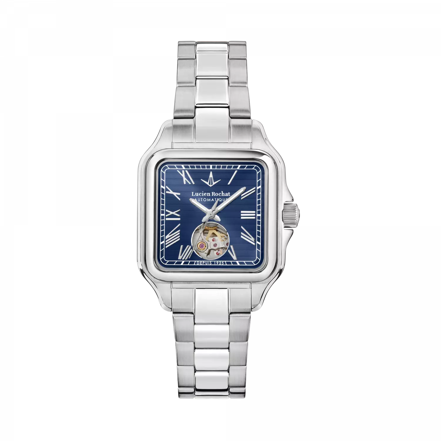 Orologio Lucien Rochat uomo epoqu automatico in acciaio con cassa quadrata e quadrante blu