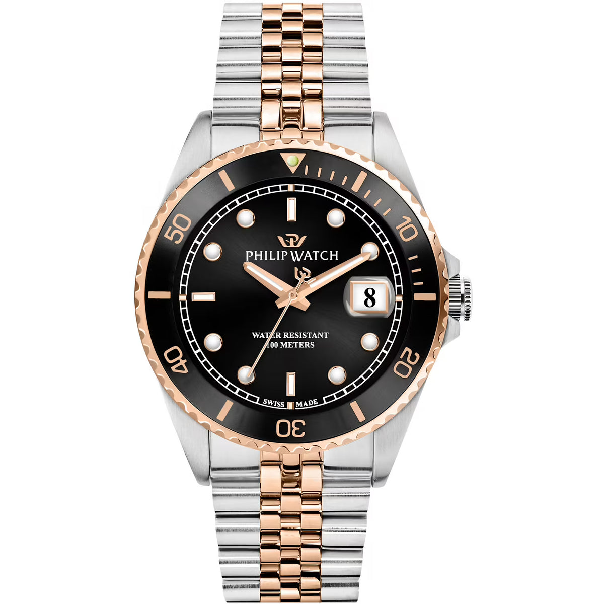 Orologio Philip watch acciaio quadrante nero ghiera nera e rosato cinturino bicolore