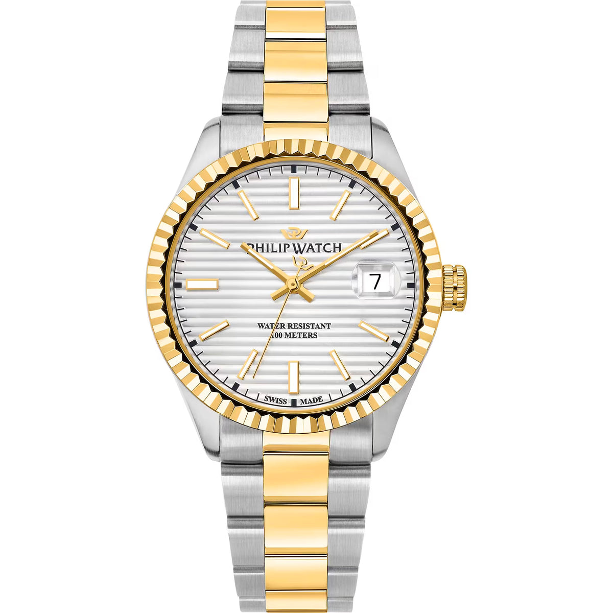 Orologio Philip Watch in acciaio bicolore dorato e silver con quadrante bianco a righe