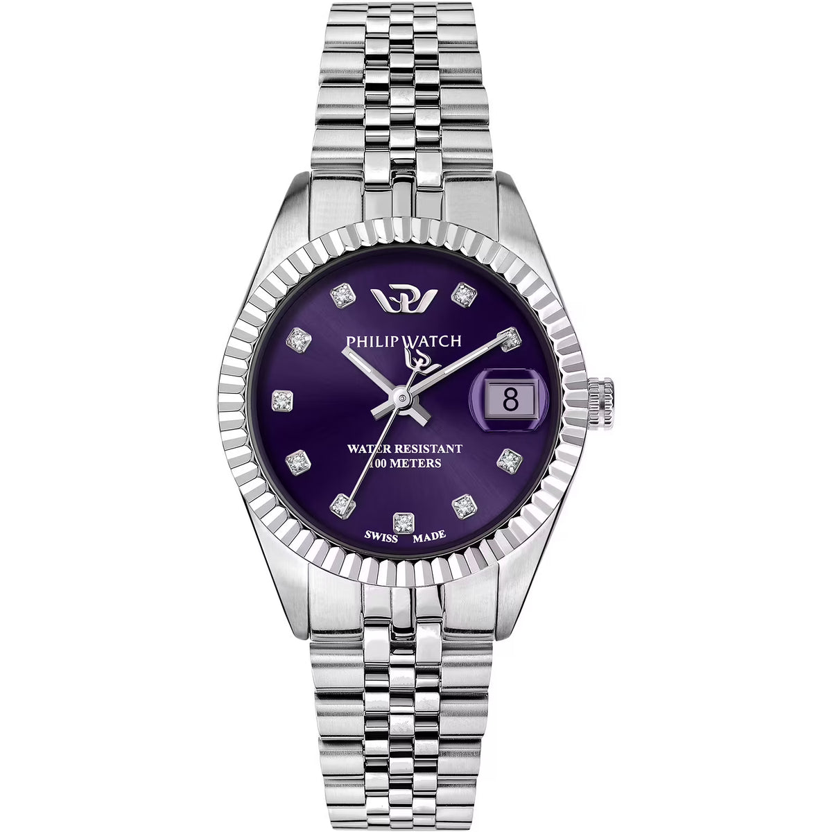 Orologio Philip Watch donna in acciaio quadrante viola diamanti agli indici