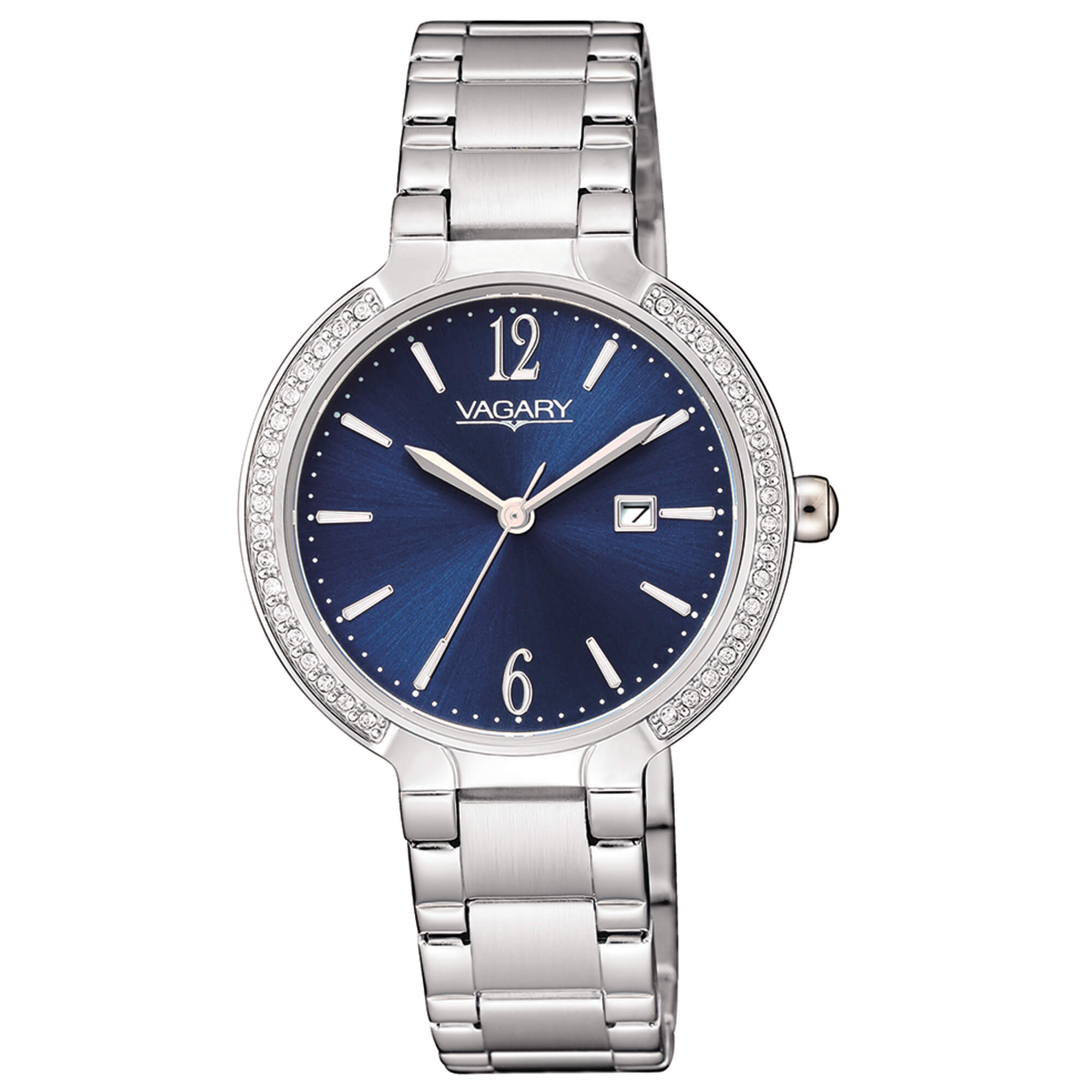 Orologio Vagary donna in acciaio con quadrante blu e lunetta con cristalli
