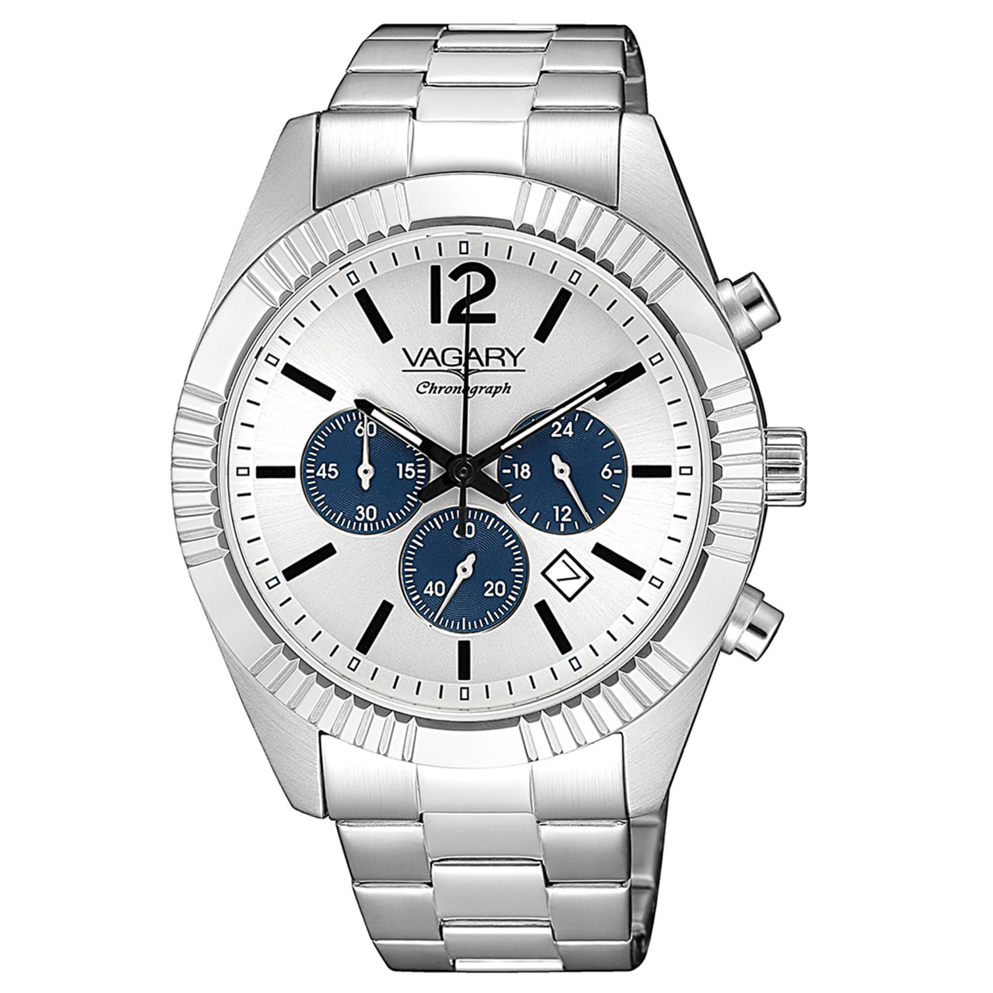 Orologio Vagary cronografo in acciaio con quadrante bianco