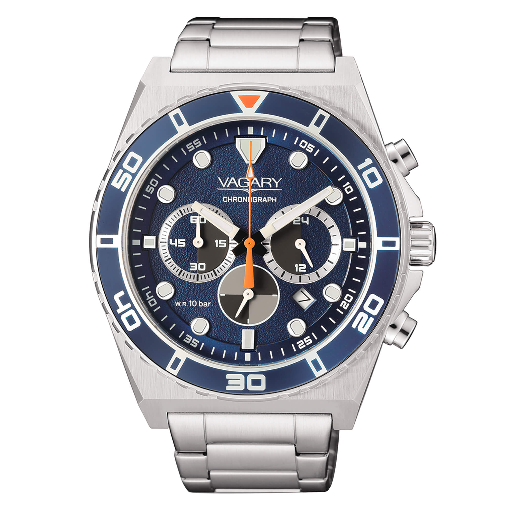 Orologio Vagary cronografo in acciaio con quadrante blu e ghiera blu