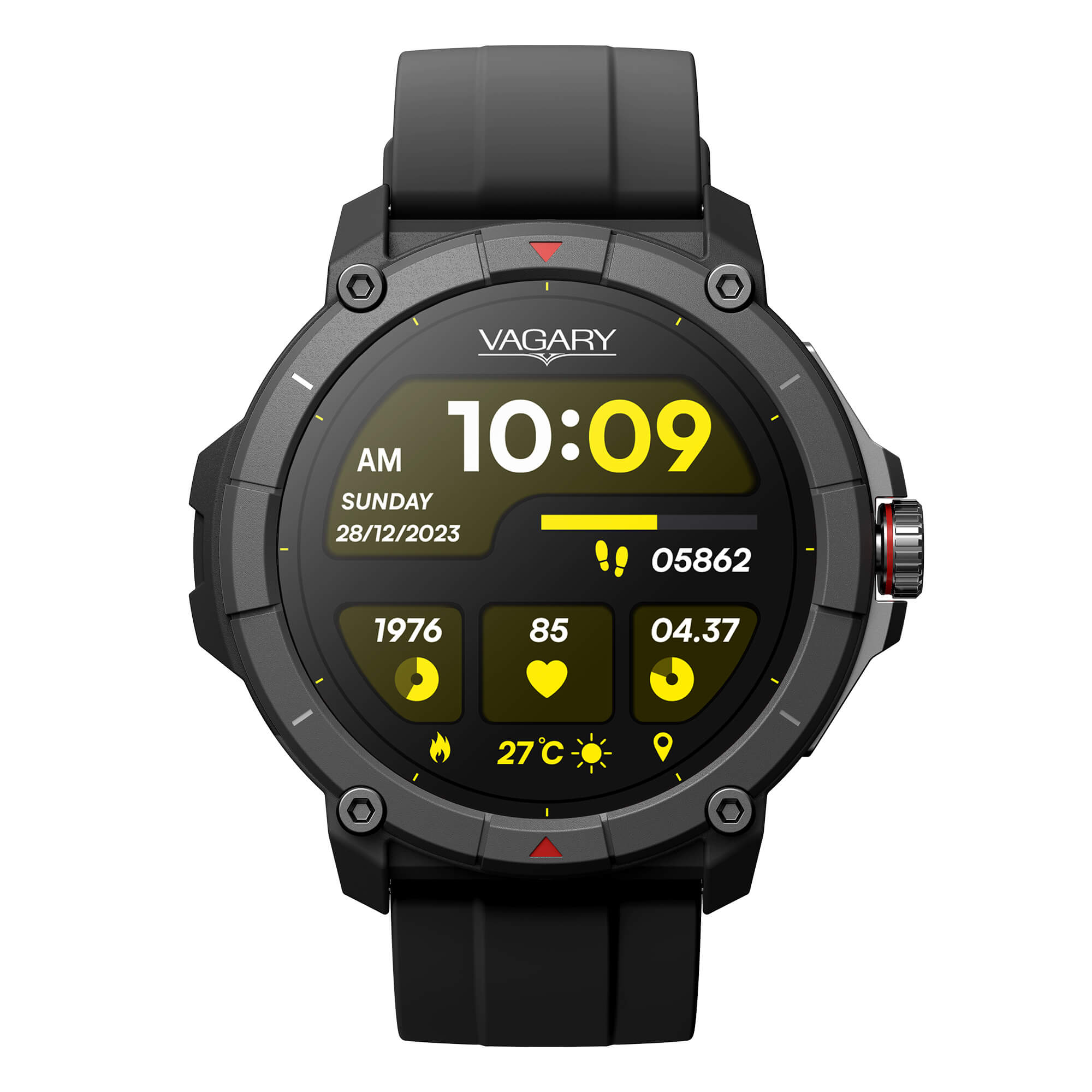 Smartwatch Vagary con cassa tonda nera e cinturino in silicone nero