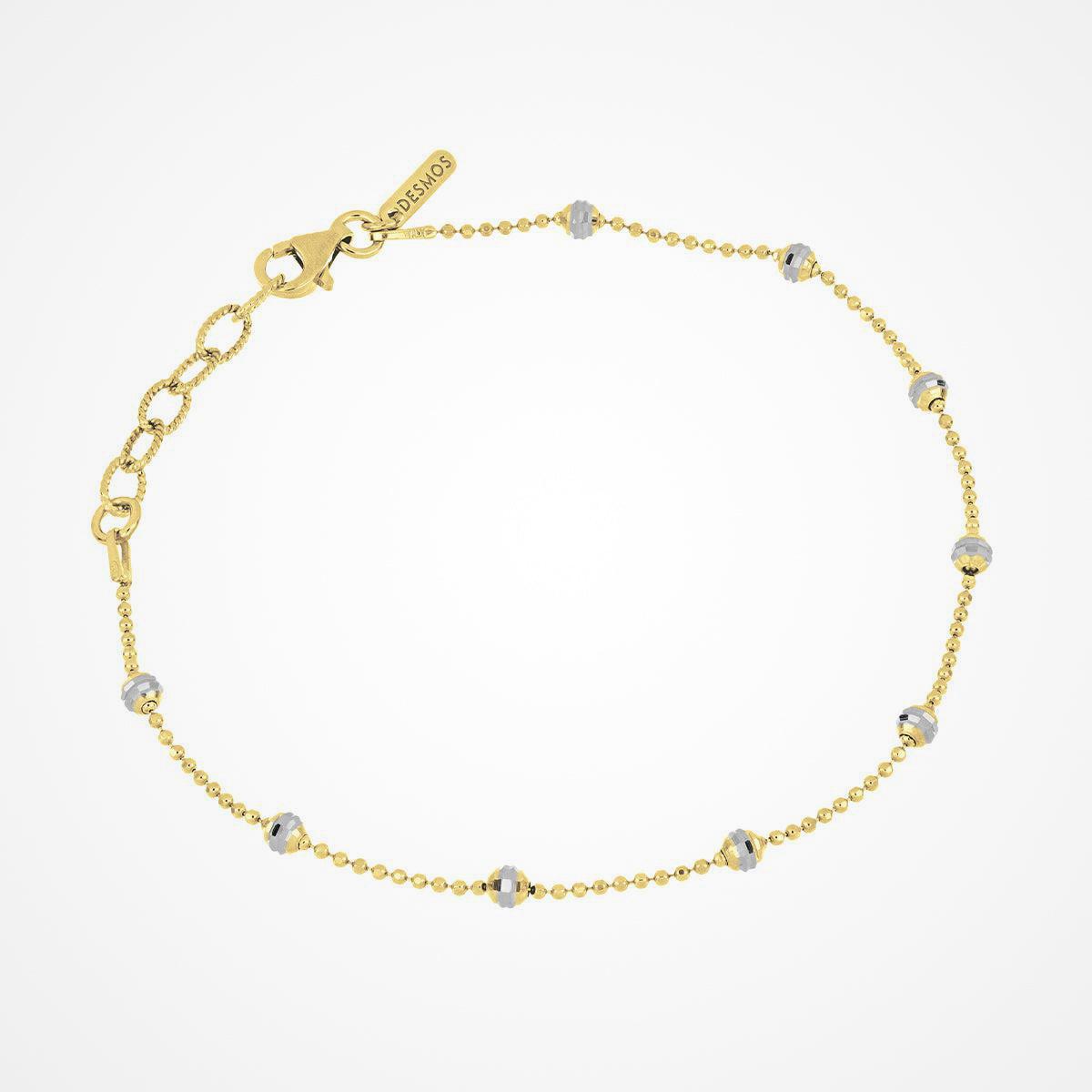 Bracciale Desmos in argento bicolore dorato con sfere diamantate rodiate