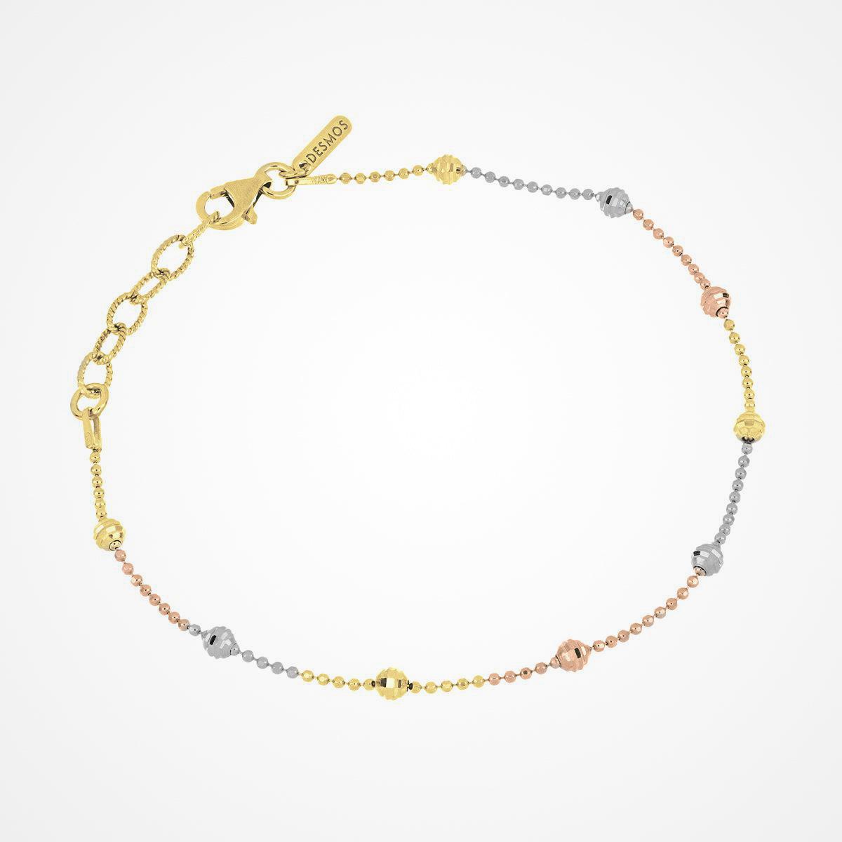 Bracciale Desmos in argento a tre colori con sfere diamantate