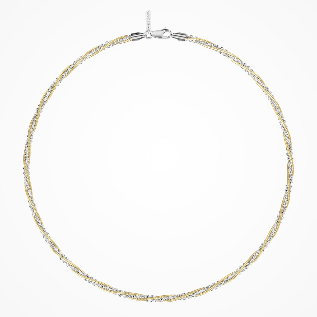 Collana Desmos in argento bicolore multifilo con effetto twist e palline