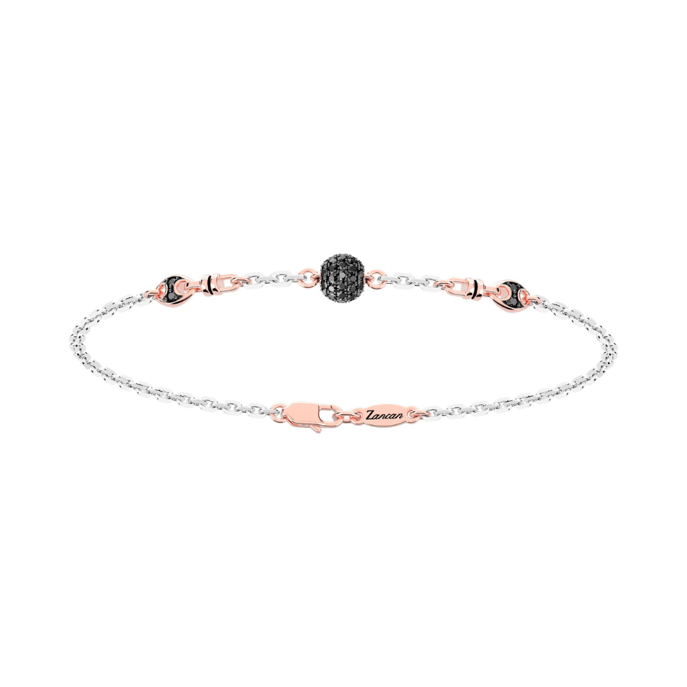 Bracciale Zancan in oro bianco con sfera centrale con pavè di diamanti neri