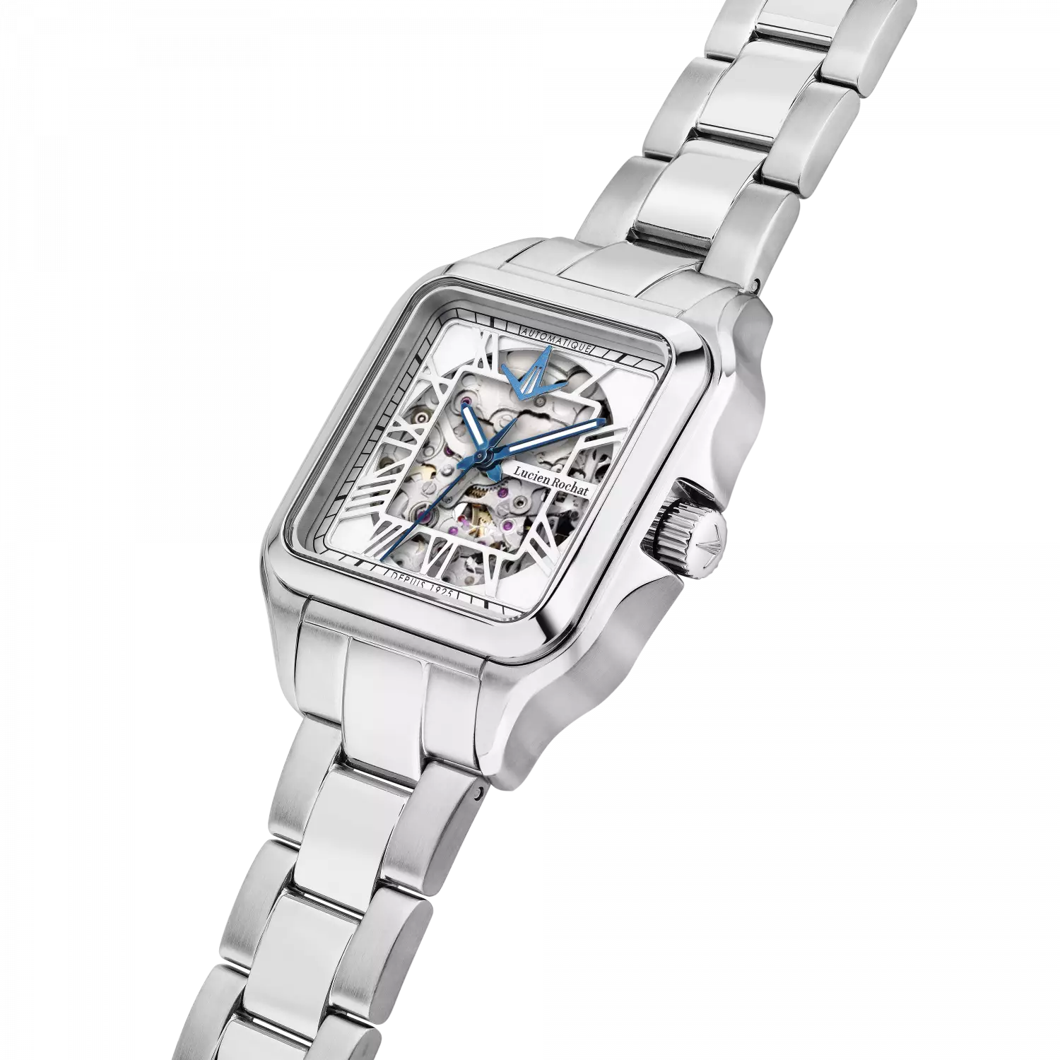 Orologio Lucien Rochat uomo epoqu automatico in acciaio con cassa quadrata e quadrante silver scheletrato
