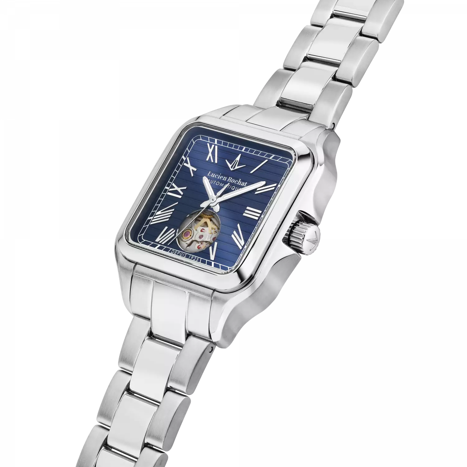 Orologio Lucien Rochat uomo epoqu automatico in acciaio con cassa quadrata e quadrante blu