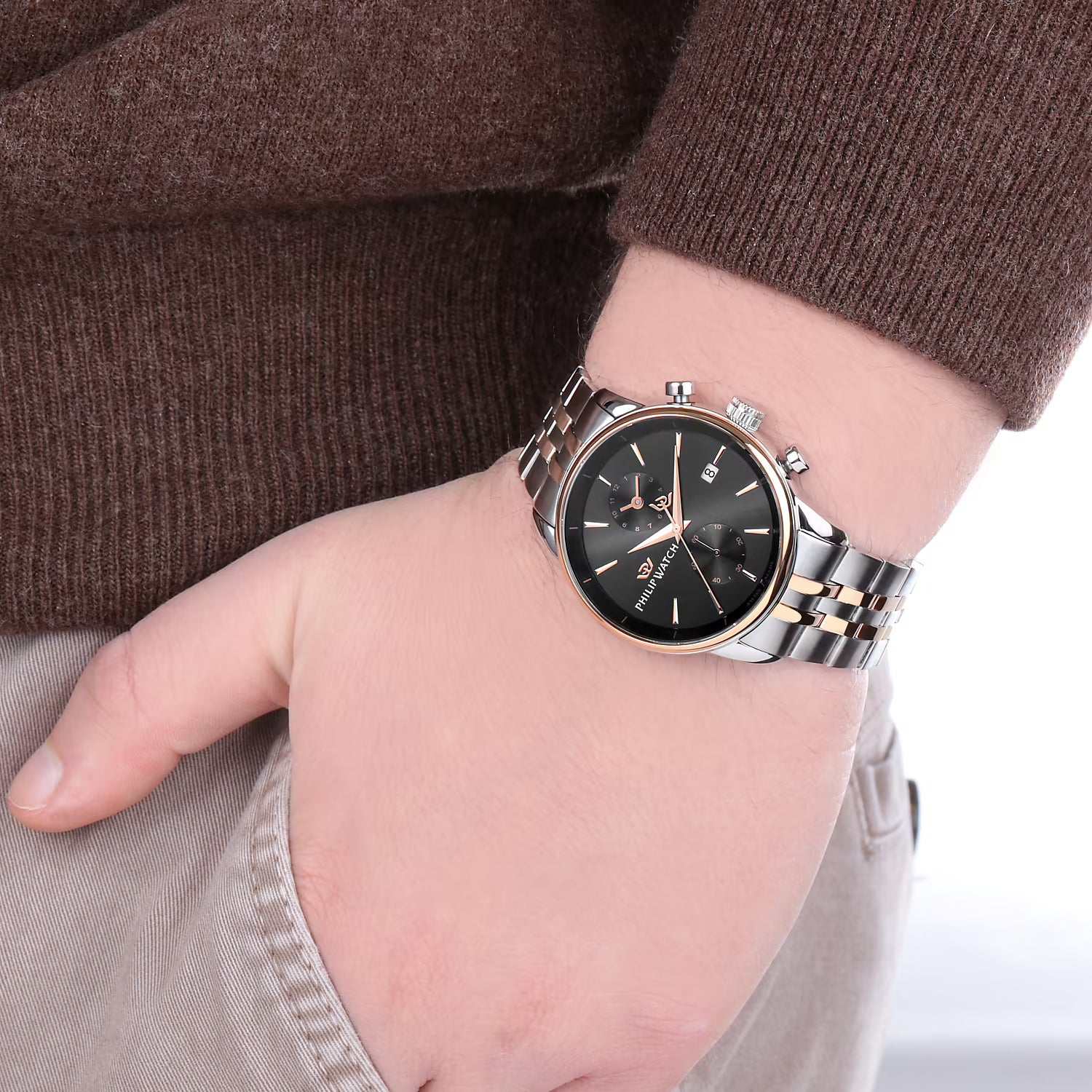 Orologio Uomo Philip Watch in acciaio satinato con finiture oro rosa e cassa 40mm