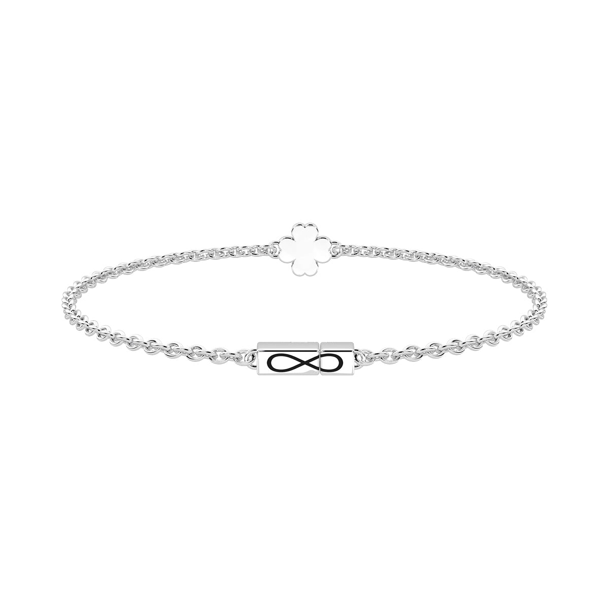 Bracciale Kidult Infinity in acciaio con quadrifoglio 16cm
