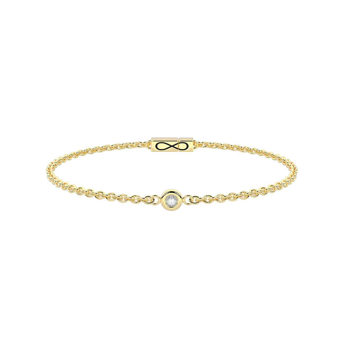 Bracciale Kidult Infinity in acciaio dorato a catena con diamante labgrown centrale