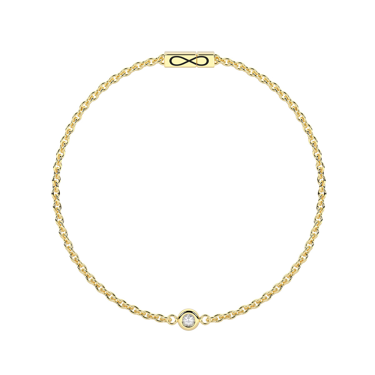 Bracciale Kidult Infinity in acciaio dorato a catena con diamante labgrown centrale
