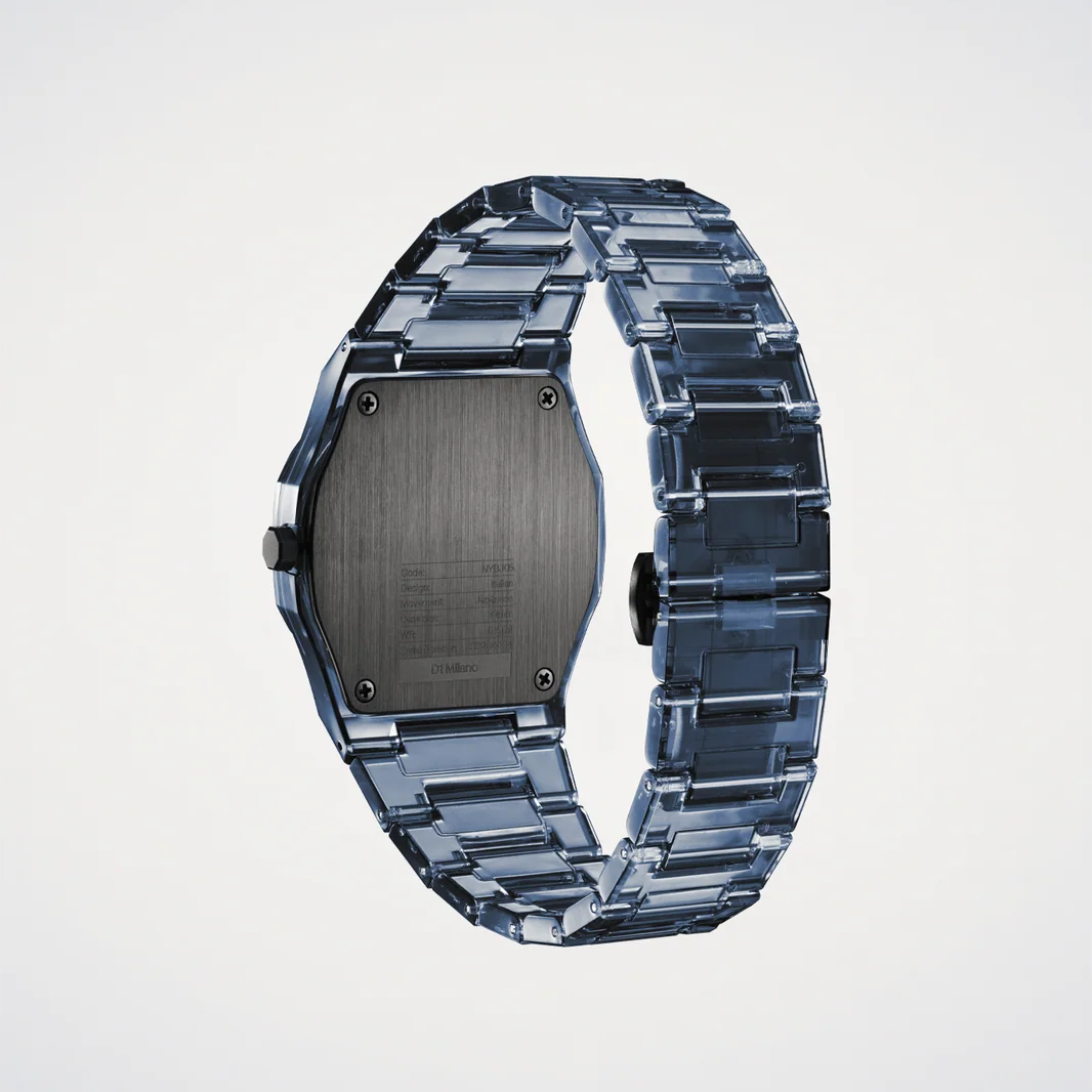 Orologio D1 Milano in nylon blu trasparente con quadrante blu