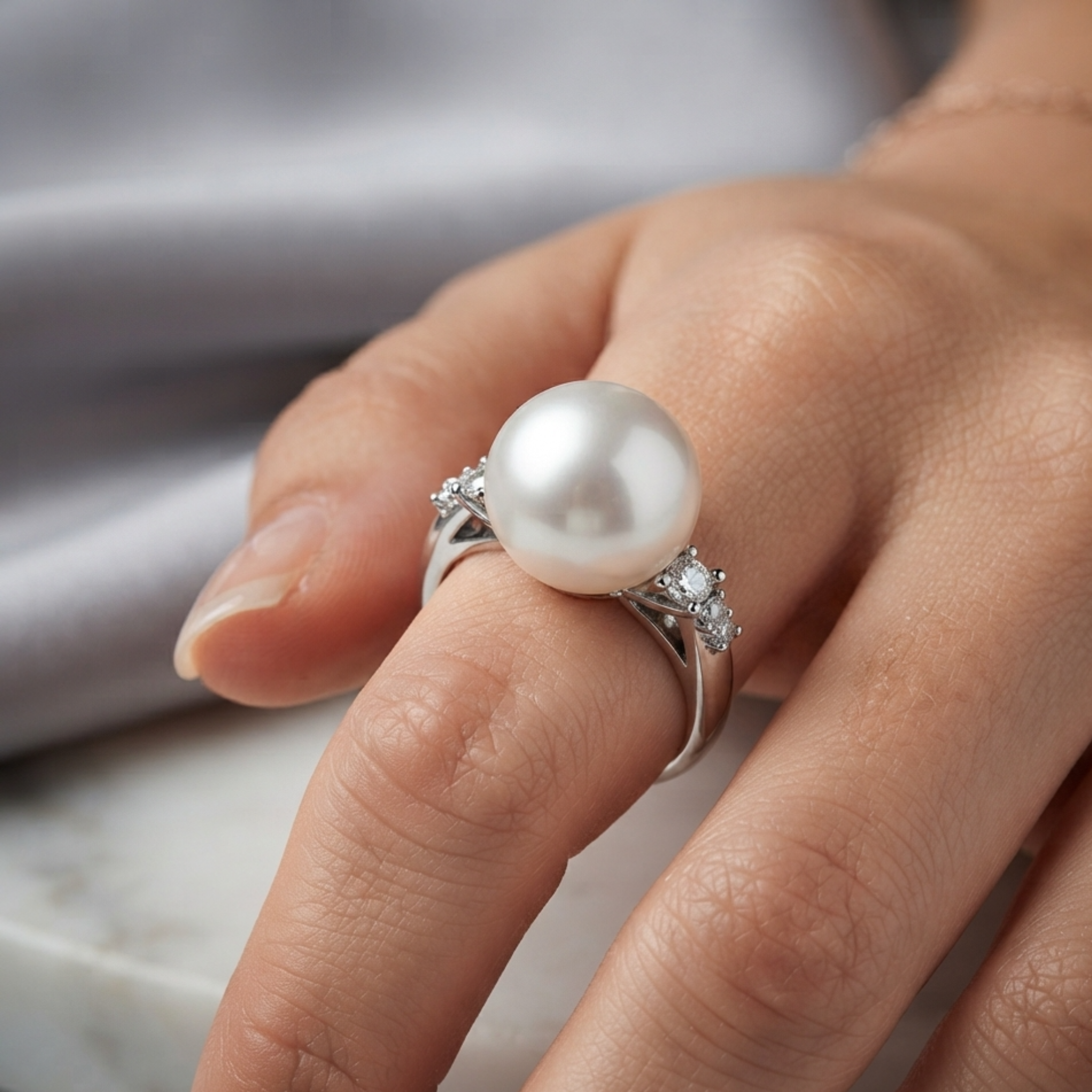 Anello Foè gioielli in oro bianco con perla e diamanti
