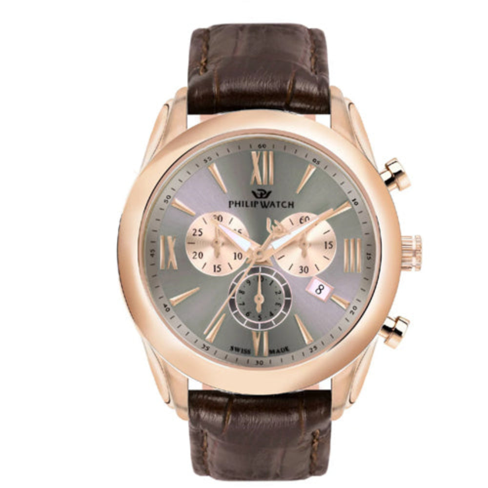 Orologio uomo Philip Watch multifunzione con cinturino di pelle martellato e cassa 44m