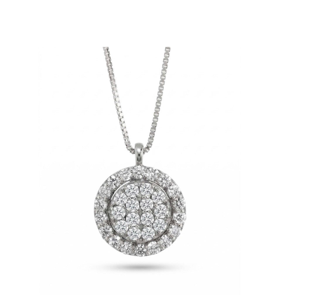 Collana Foè gioielli in oro bianco con centrale rotondo  con pavè rotondo con diamanti