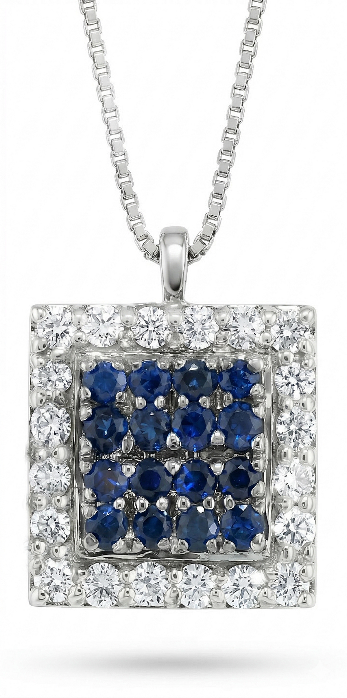 Collana Foè gioielli in oro bianco con centrale quadrato con pavè con zaffiri e diamanti