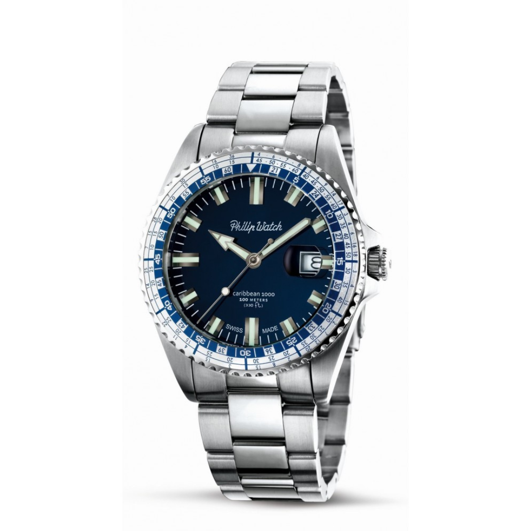 Orologio Philip Watch in acciaio con quadrante blu e ghiera girevole