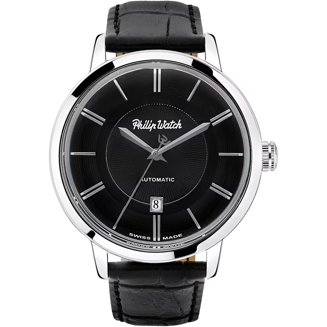 Orologio Philip Watch automatico con cinturino di pelle nero e cassa in acciaio