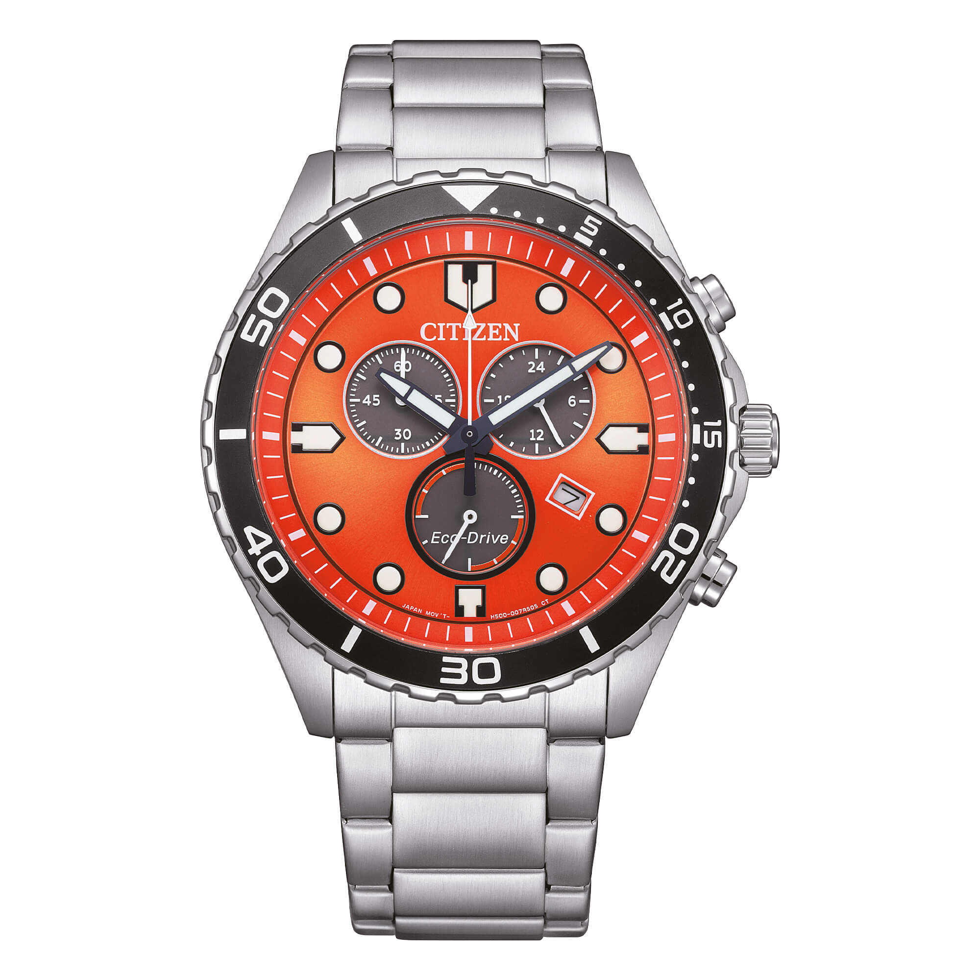 Orologio Citizen uomo crono eco drive in acciaio con quadrante arancione