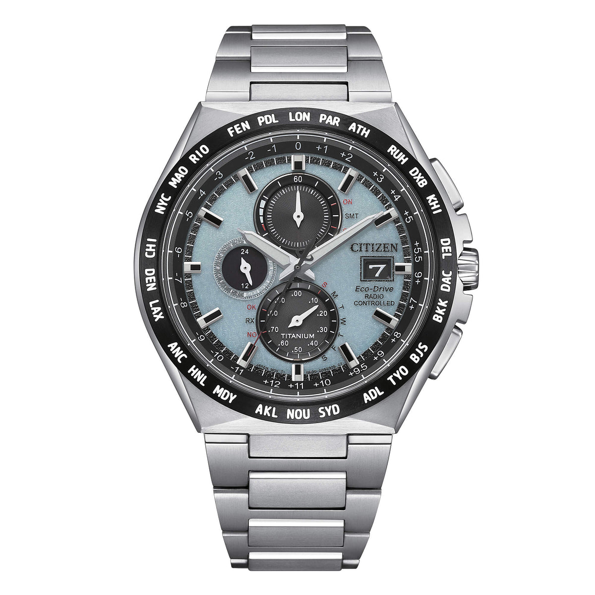 Orologio Citizen cronografo in super titanio radio controllato  quadrante azzurro