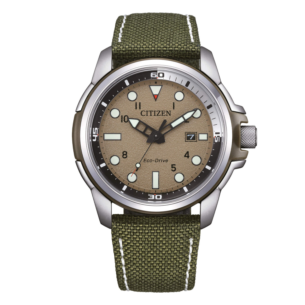 Orologio Citizen uomo eco drive quadrante beige con cinturino in nylon verde