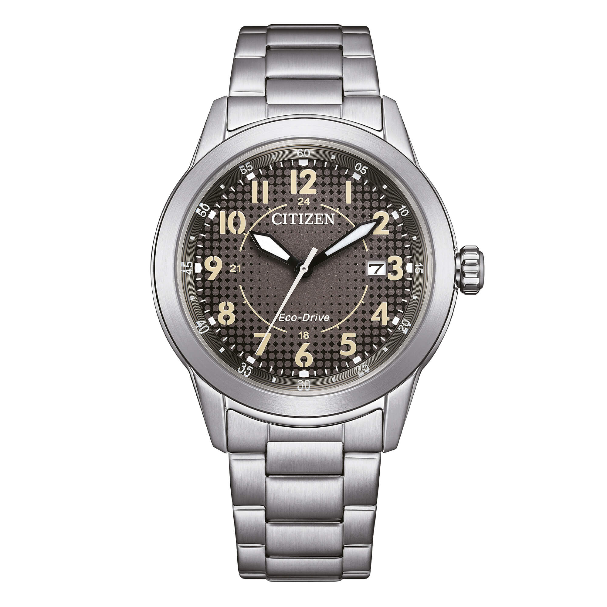 Orologio Citizen Eco-Drive in acciaio con quadrante nero a fantasia