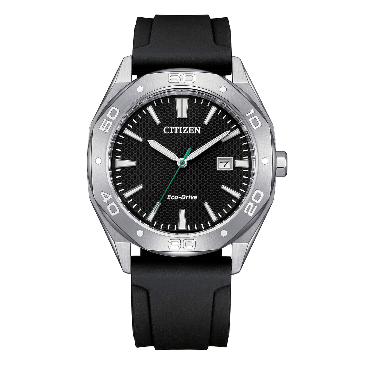 Orologio Citizen Eco Drive in caucciù nero con quadrante nero