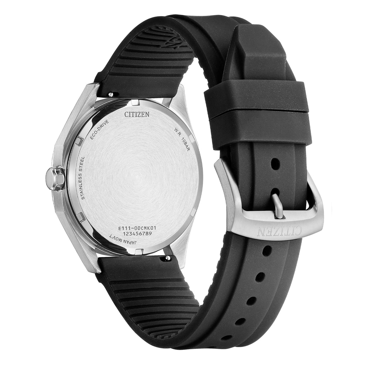 Orologio Citizen Eco Drive in caucciù nero con quadrante nero