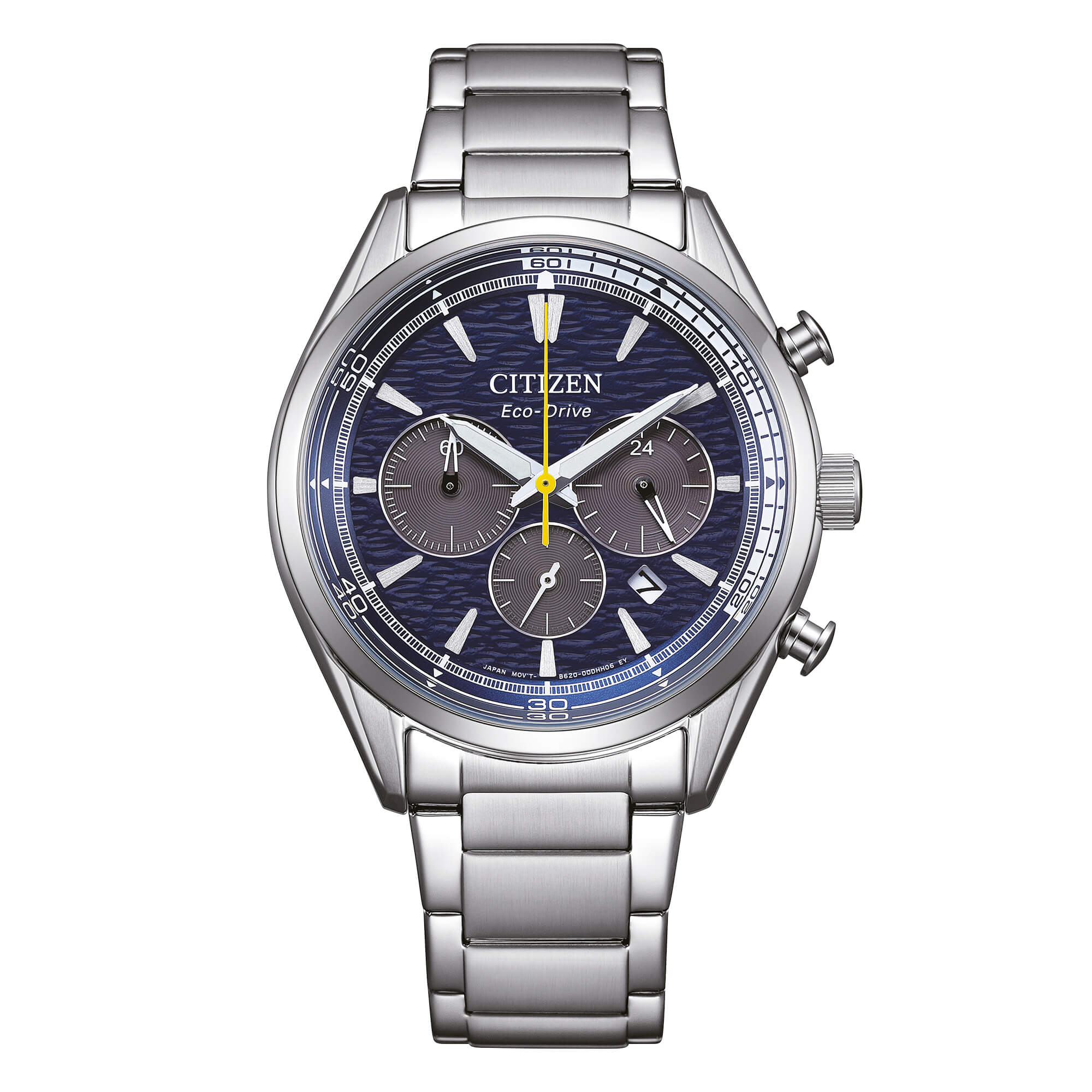 Orologio Citizen Eco-Drive cronografo in acciaio con quadrante blu a fantasia